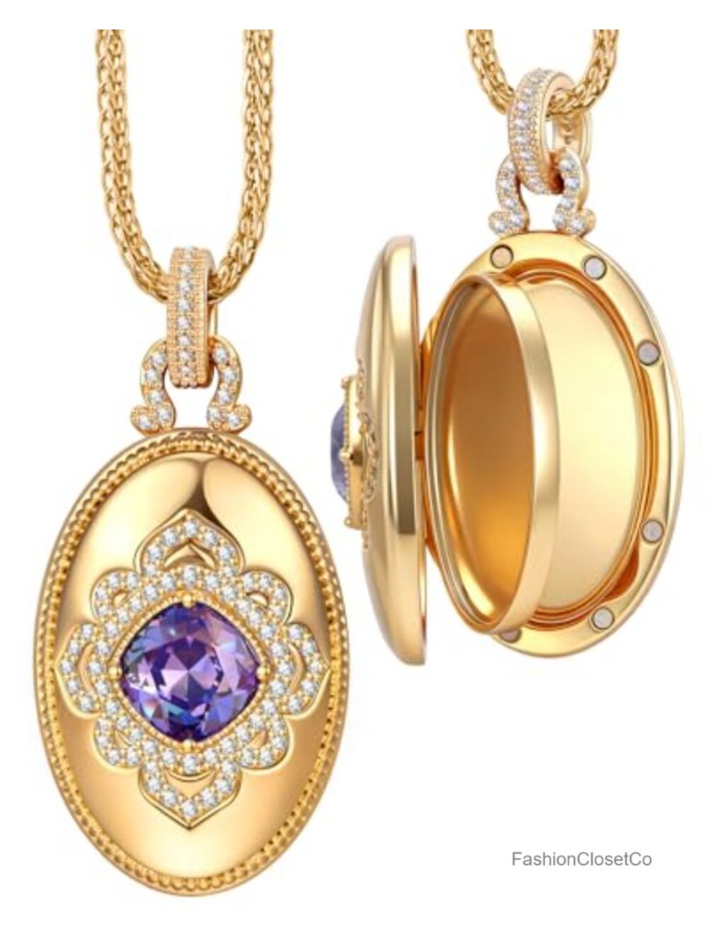 Handcrafted 14k Gold Plated Locket Necklace with Swarovski Crystals, 4 Photo